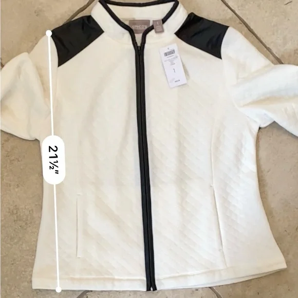 Chico’s - NWT -Ivory - Full zip up shirt - quilted faux leather Chicos size 1 - - Picture 10 of 13
